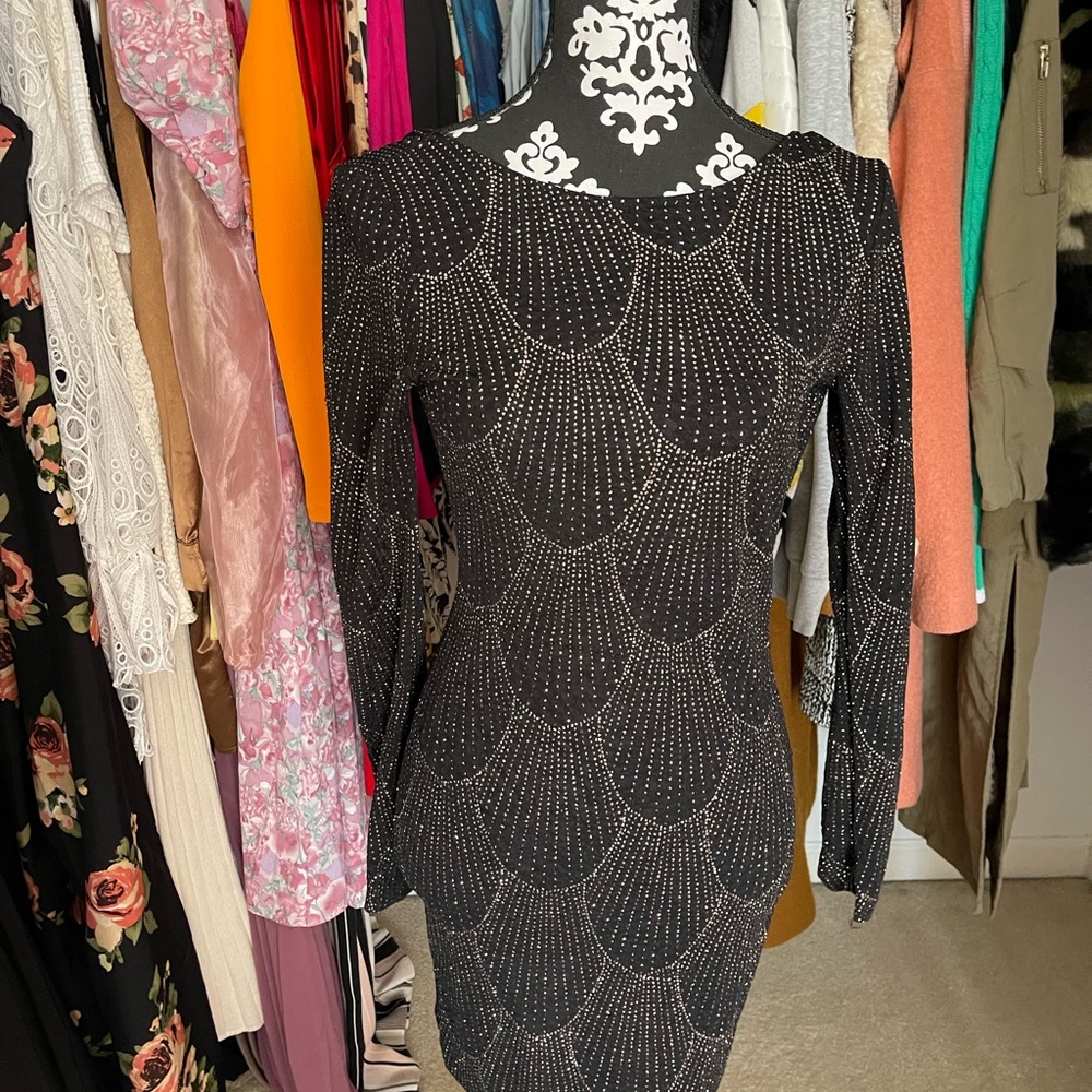 Long-Sleeve Rhinestone Sheath Dress